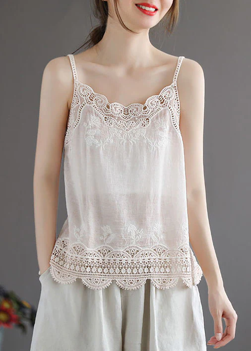Women's White Lace Patchwork Cotton Spaghetti Strap Top