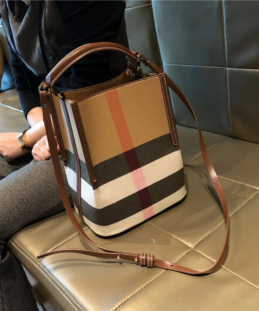 Brown Checkered Peplum Faux Leather Bag