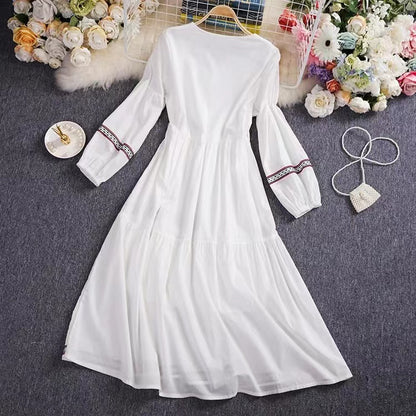Bohemian Tie Embroidered Sun Screen Long Sleeve Patchwork Dress