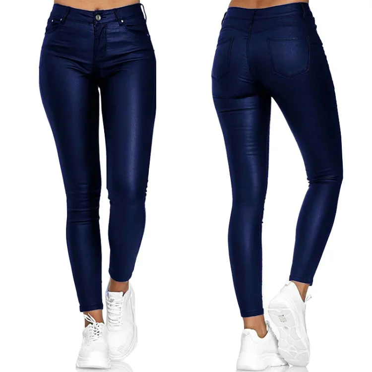 Leather Stretch Slim Pants High Waist Pencil Pants