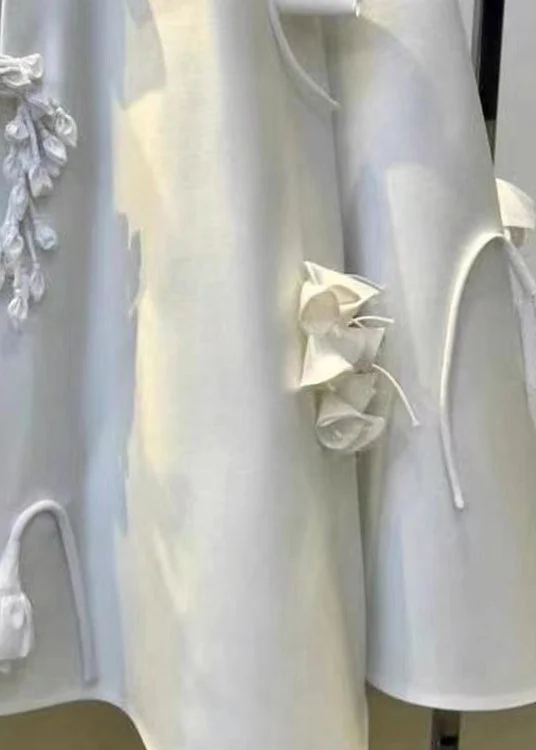 Women's Party Holiday Beach White Crinkle Flower Embellished Silk Halter Dress