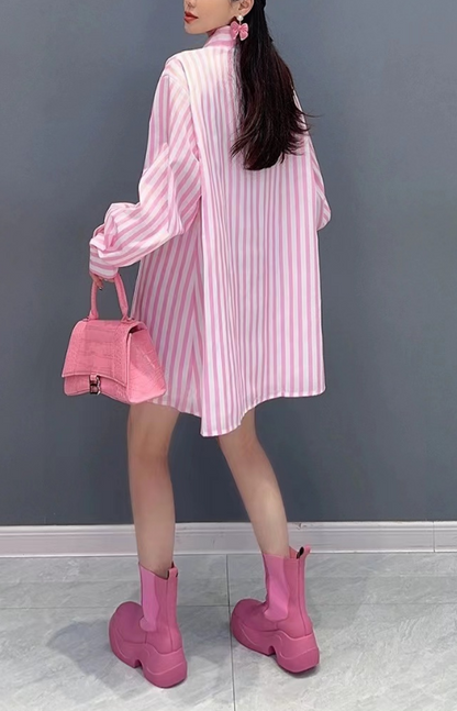 Stylish Striped Ruffle Shirt Dress