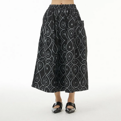 Italian Women's Geometric Print Pocket Elastic Waist Skirt