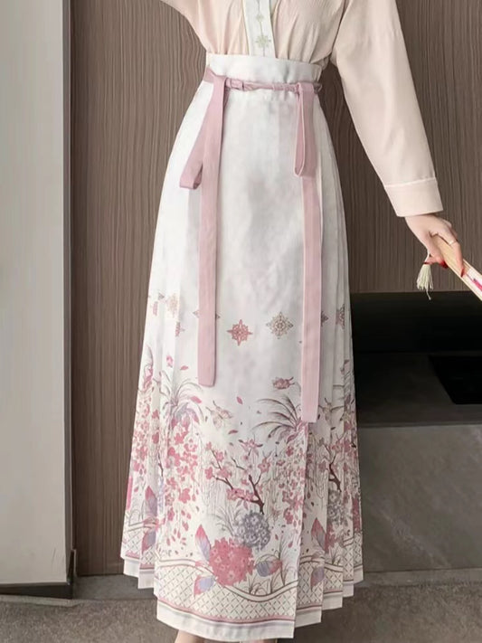 Elegant White Printed Pleated Skirt