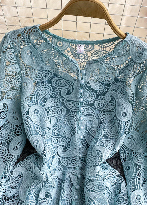 Women's Round Neck Hollow Corset Lace Top Long Sleeve Spring