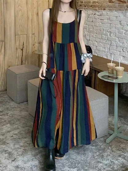 French Patchwork Art Rainbow Halter Dress
