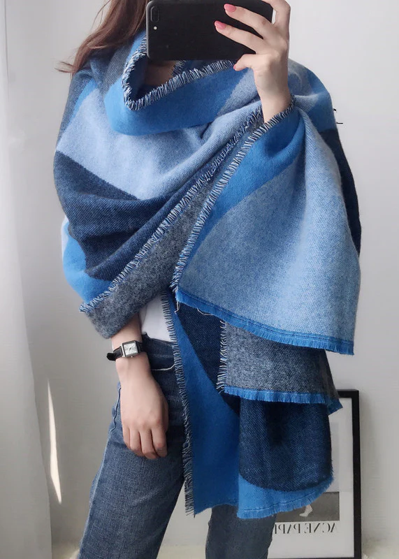 Plaid Tasseled Faux Cashmere Warm Travel Shawl