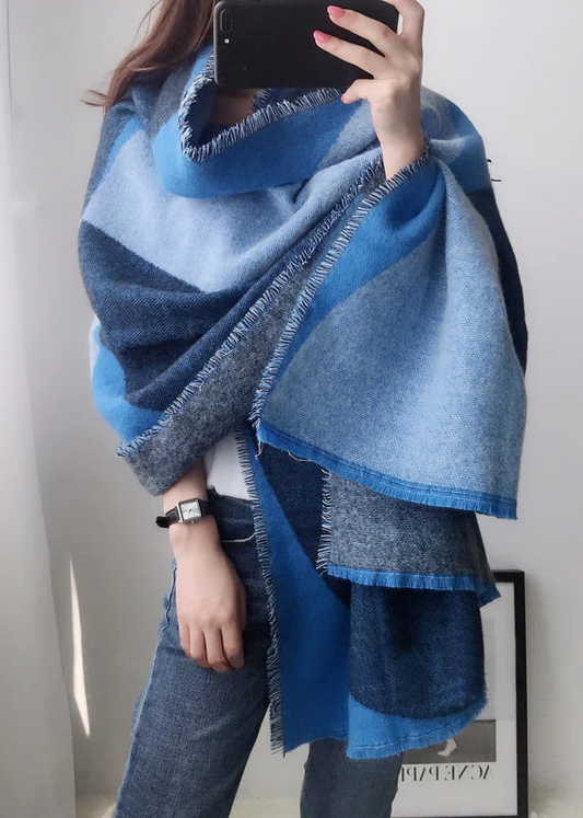 Plaid Tasseled Faux Cashmere Warm Travel Shawl