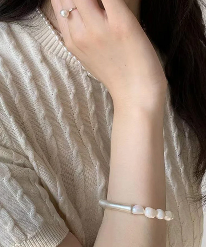 Women's White Sterling Silver Pearl Bracelet