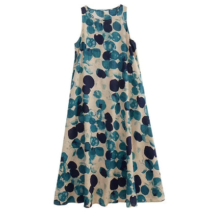 Simple Printed Polka Dot Sleeveless Long Dress