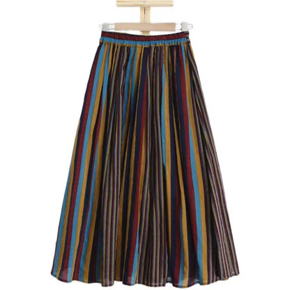 Vintage colorful oversized striped cotton A-line skirt