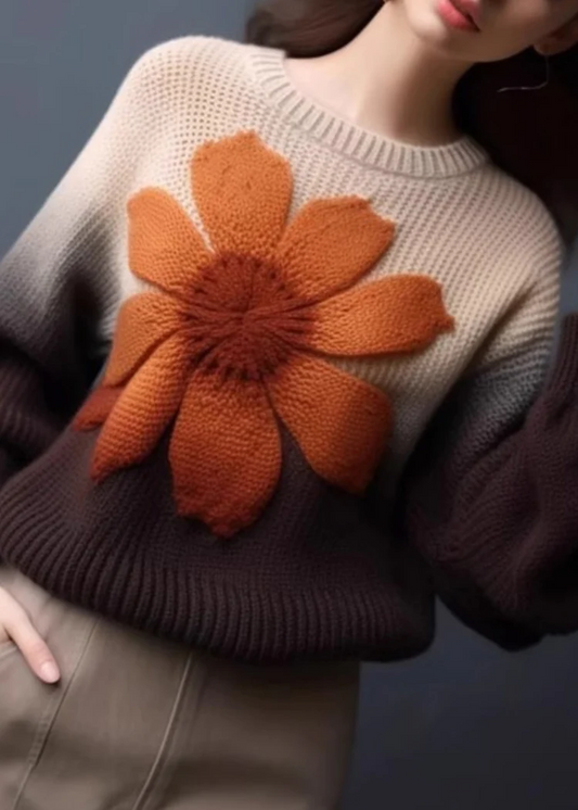 Plus Size Floral Knit Pullover Winter