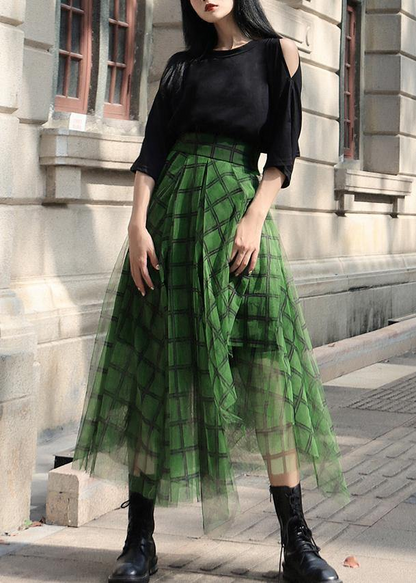 Fashion Plaid Tulle Asymmetric Design Skirt
