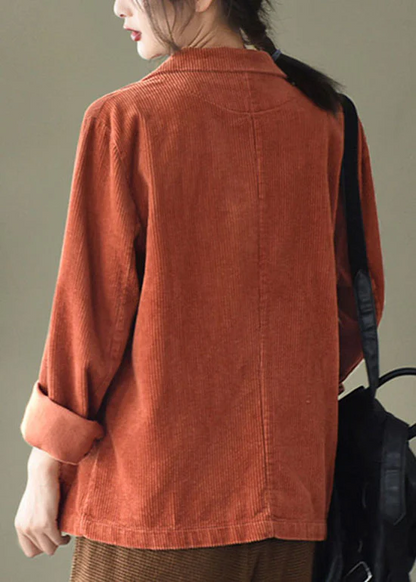 Women's Loose Pocket Peter Pan Collar Corduroy Jacket
