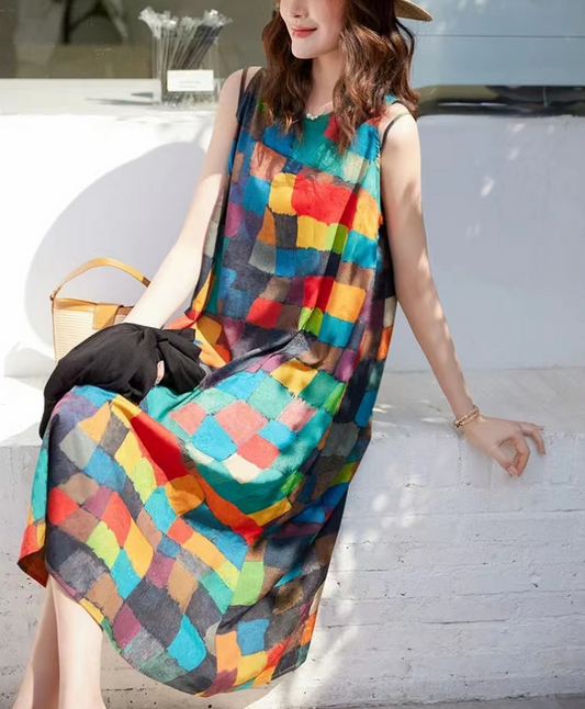 Bohemian Round Neck Sleeveless Beach Dress