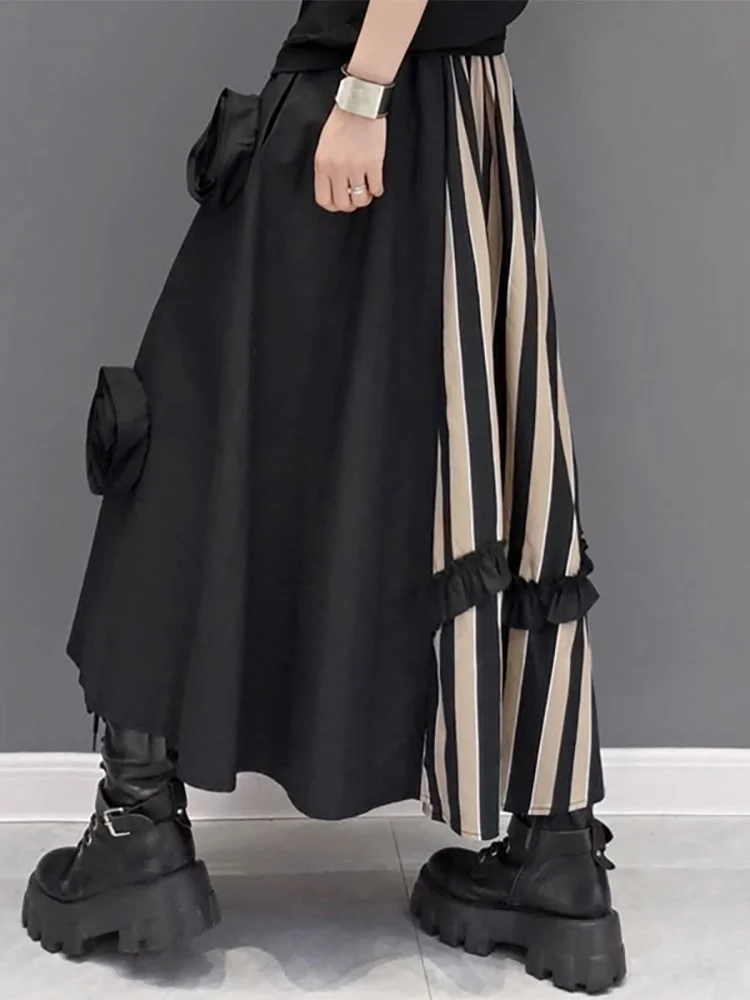 Women's Large Size Loose Casual Ethnic Style Striped Patchwork Skirt
