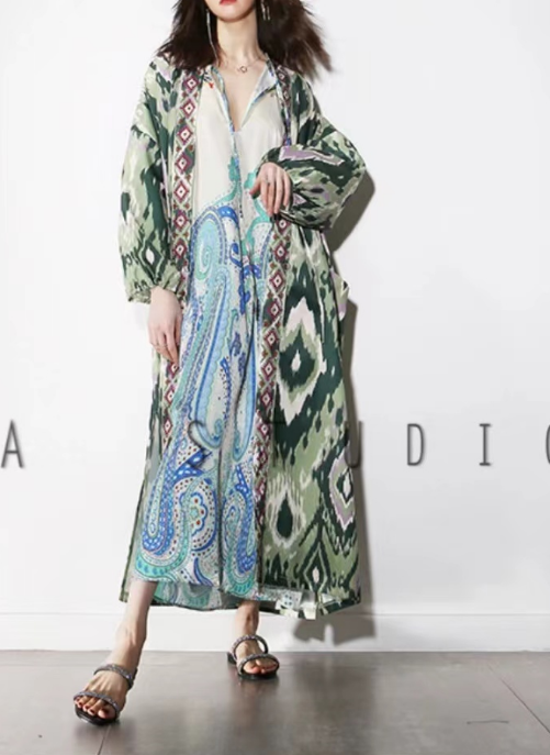 Vintage Diamond Print Cardigan Tie Thin Sun Screen Jacket