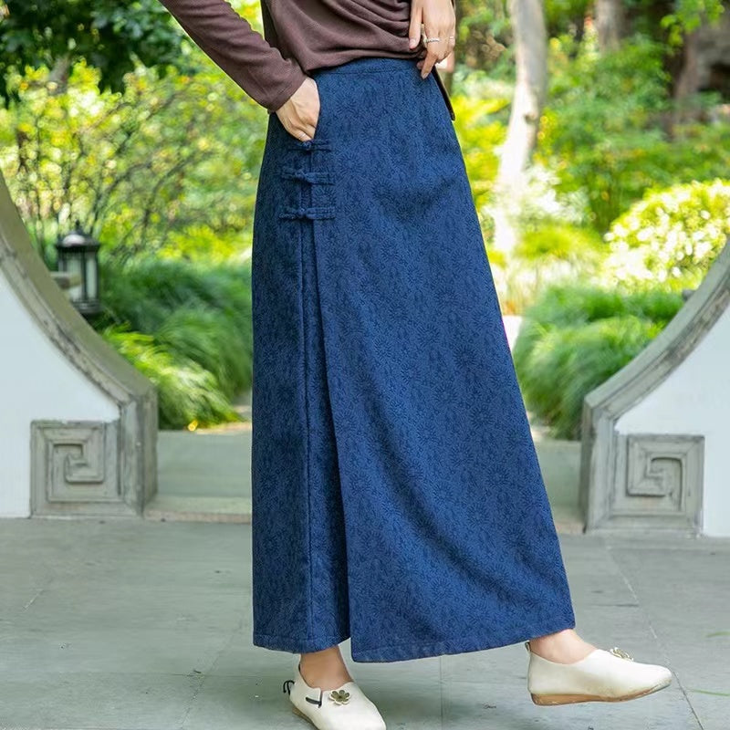 Elegant Vintage Jacquard Asymmetric Button Down Skirt