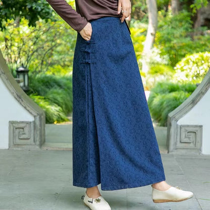 Elegant Vintage Jacquard Asymmetric Button Down Skirt