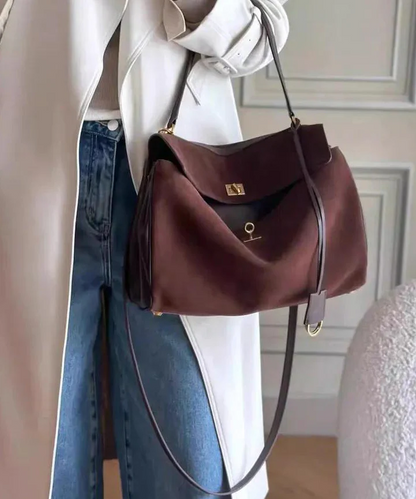Women's Red Multifunctional Suede Satchel Tote Bag Handbag