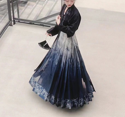 Elegant Printed Floral Sheer Pleated Skirt