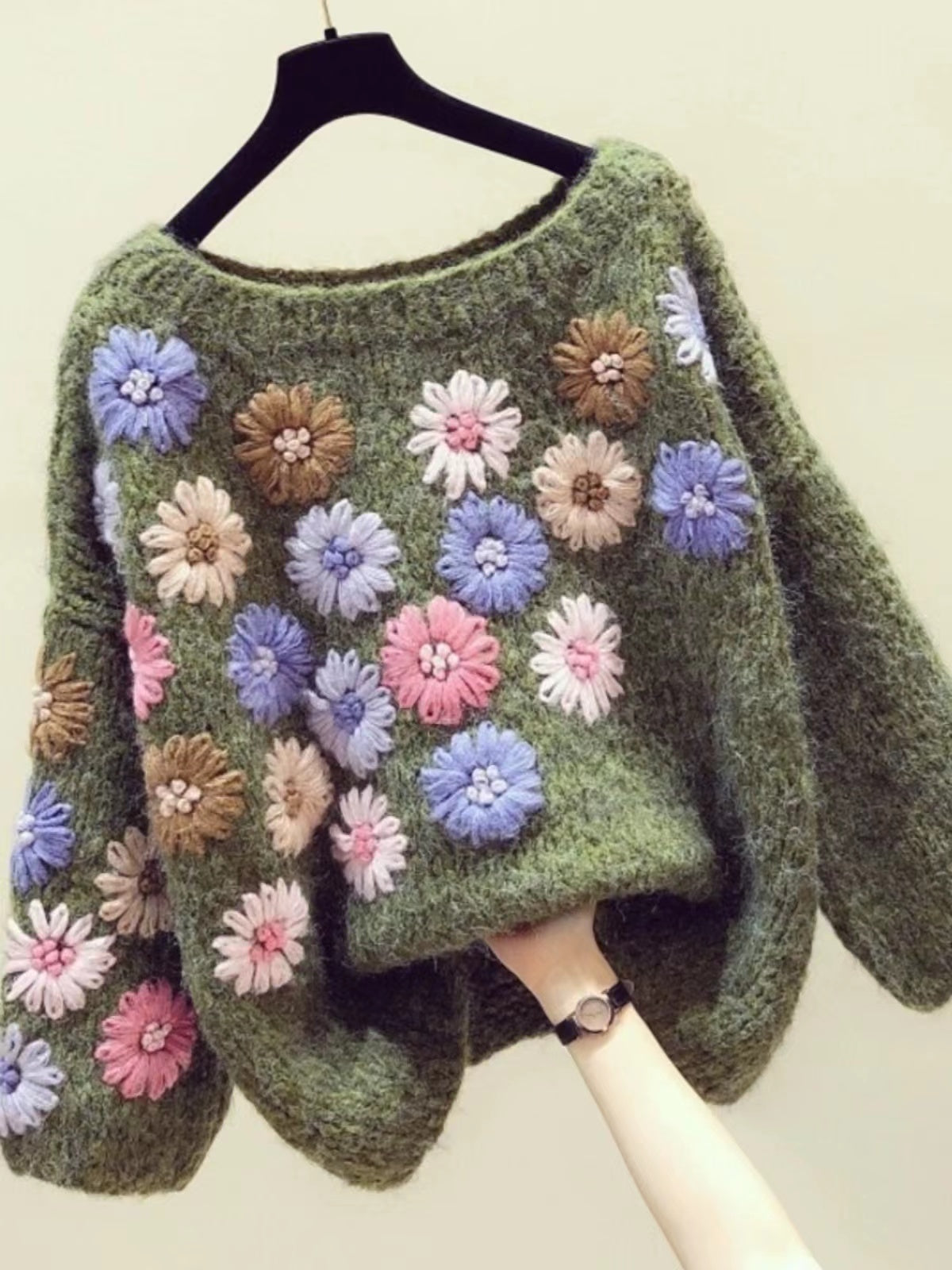 Handmade Floral Embroidery Pullover Sweater Top