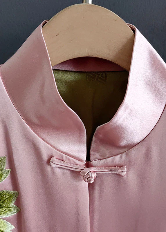 Chinese Style Embroidery Button Patchwork Silk Top