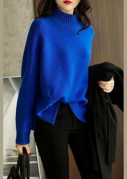 Women's Plus Size High Neck Side Split Slim Wool Knit Sweater
