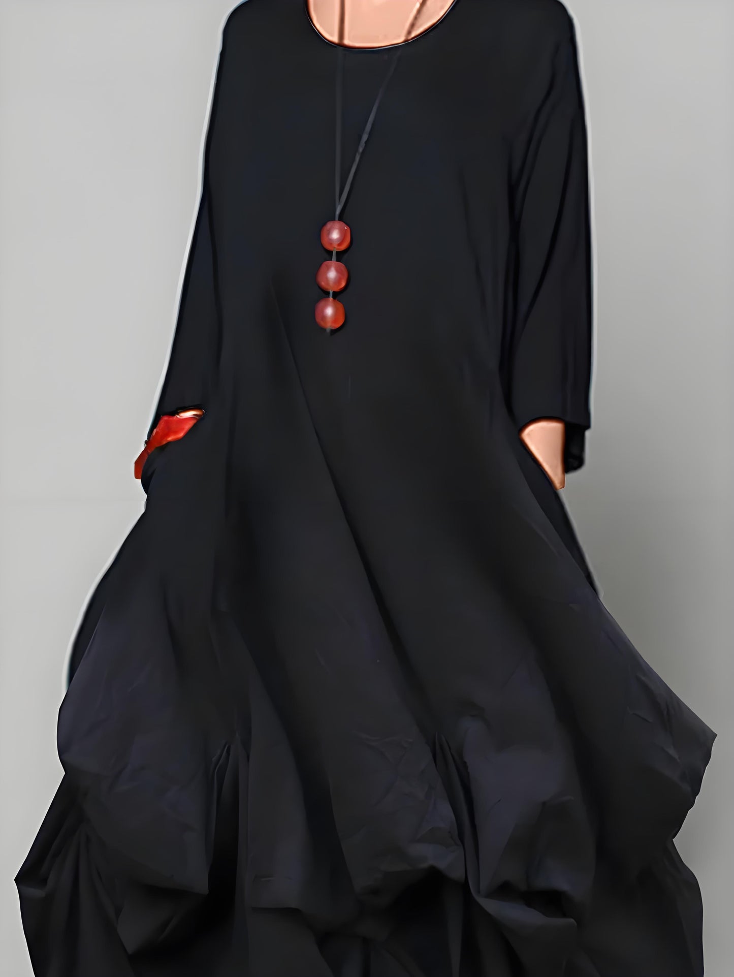 Women's Round Neck Loose Asymmetric Hem Midi Dresses