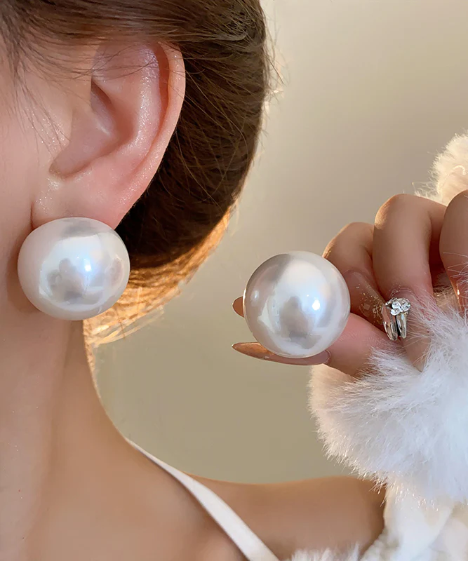 White Women's Alloy Pearl Earrings
