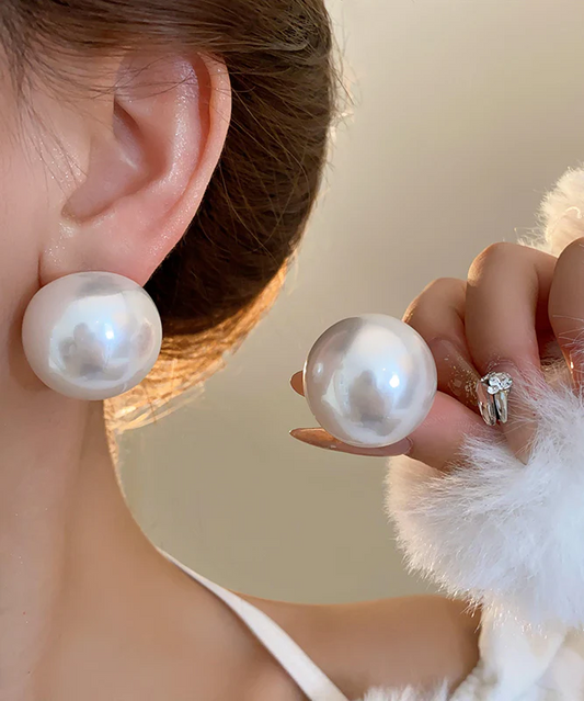 White Women's Alloy Pearl Earrings