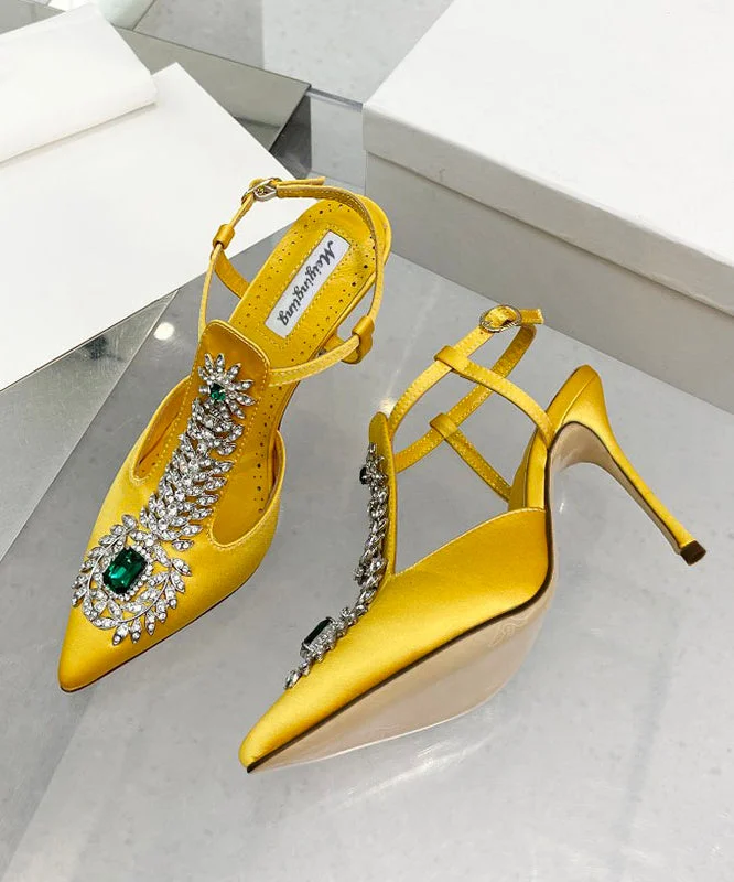 Fashion zirconia boutique splicing fine high heel sandals pointed openwork