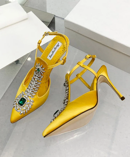 Fashion zirconia boutique splicing fine high heel sandals pointed openwork
