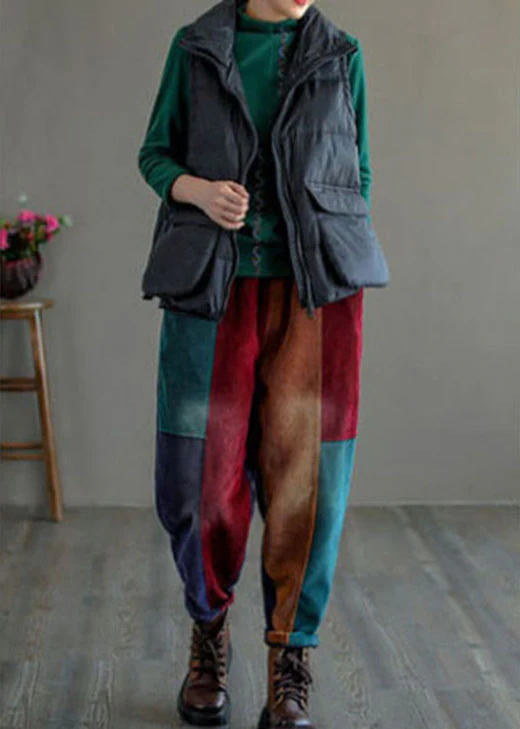 Women's Plus Size Colour Block Thick Corduroy Patchwork Pants