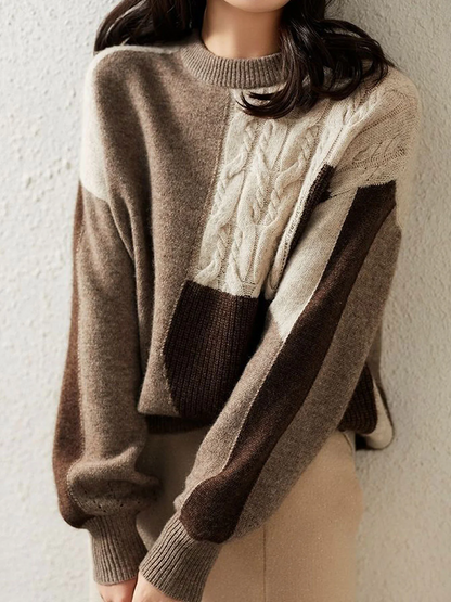 Women's Colorblocking Chunky Knit Sweater Autumn and Winter