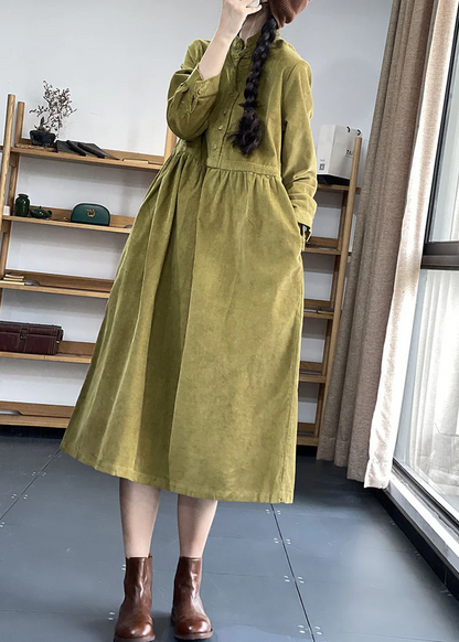Women's plus size stand-up collar corduroy dress