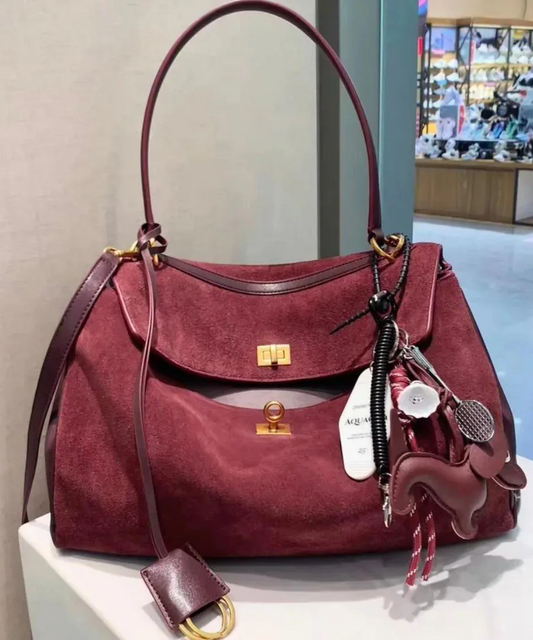 Women's Red Multifunctional Suede Satchel Tote Bag Handbag