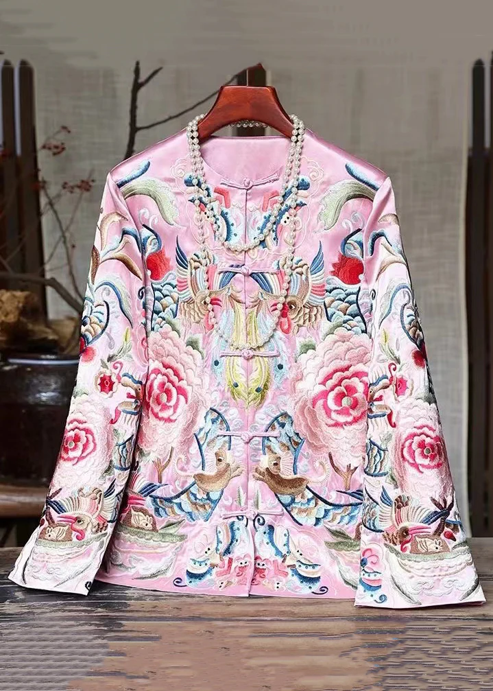 Women's New Chinese Black Embroidery Chinese Button Silk Coat Spring