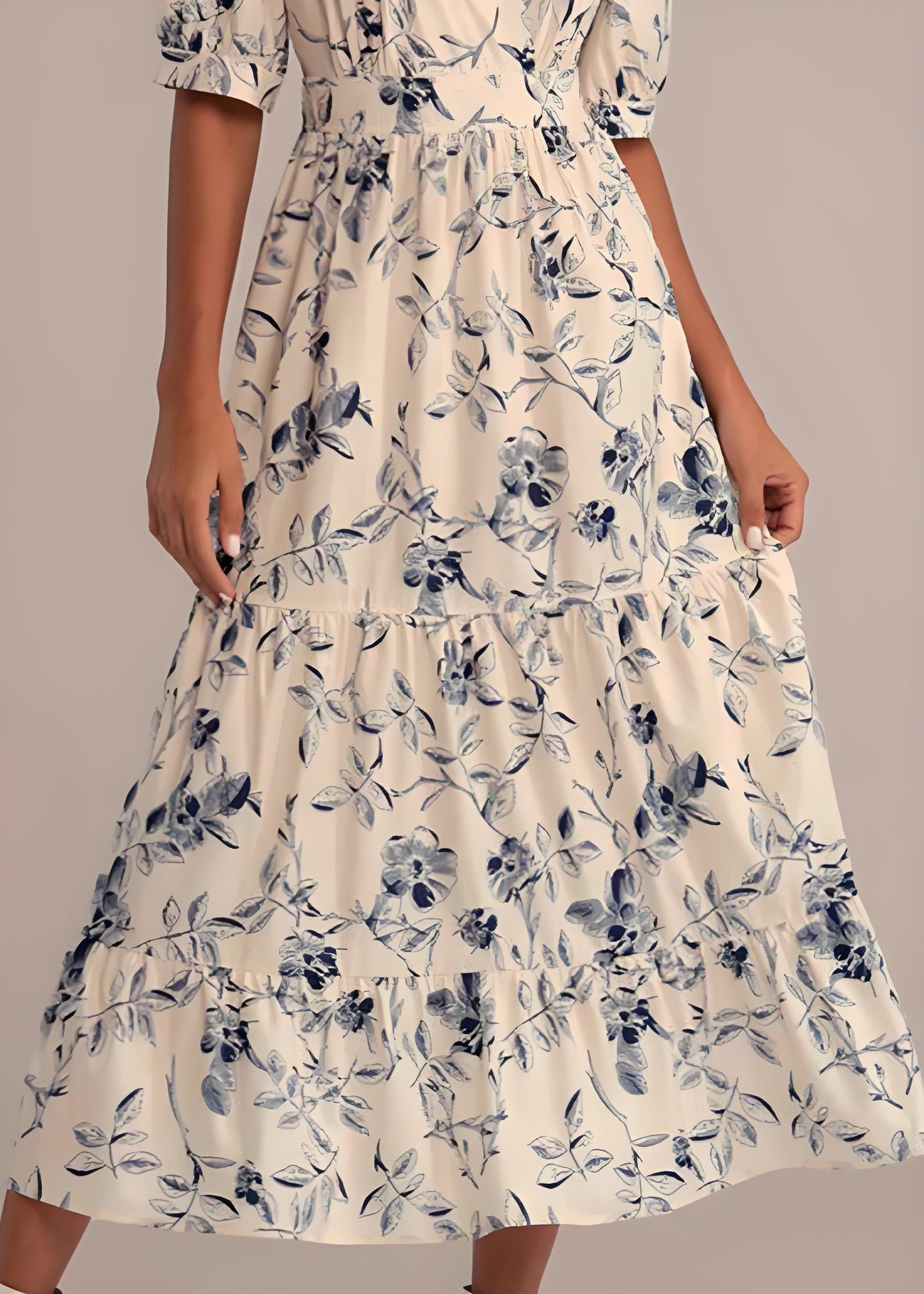 Women's V-Neck Printed High Waisted Cotton Dress