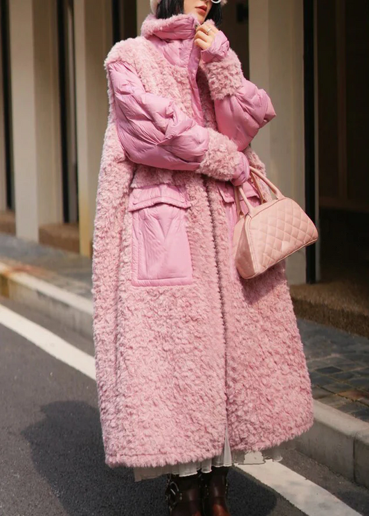 Women's Plus Size Pocket Teddy Bear Patchwork Long Coat