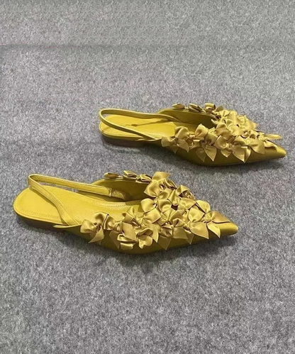 Women's Party Yellow Bow Pointed Toe Flat Sandals
