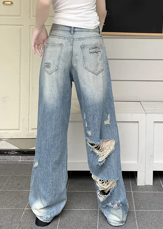 Women's Party Travel Blue Pocket Patchwork Ripped Jeans Spring