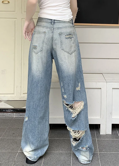 Women's Party Travel Blue Pocket Patchwork Ripped Jeans Spring