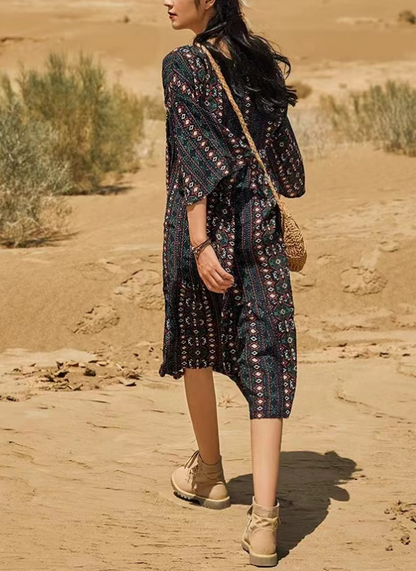 Bohemian V-Neck Printed Beach Short Sleeve Dress