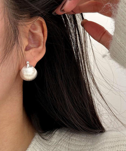 Women's Matching Silk Sterling Silver Polished Spherical Hoop Earrings