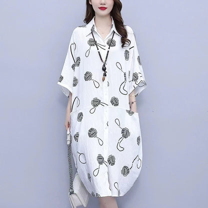 Women's Polka Dot Print Short Sleeve Shirt Dresses