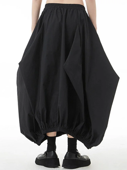 Black Elasticated Waist Irregular Pleated Bubble Skirt