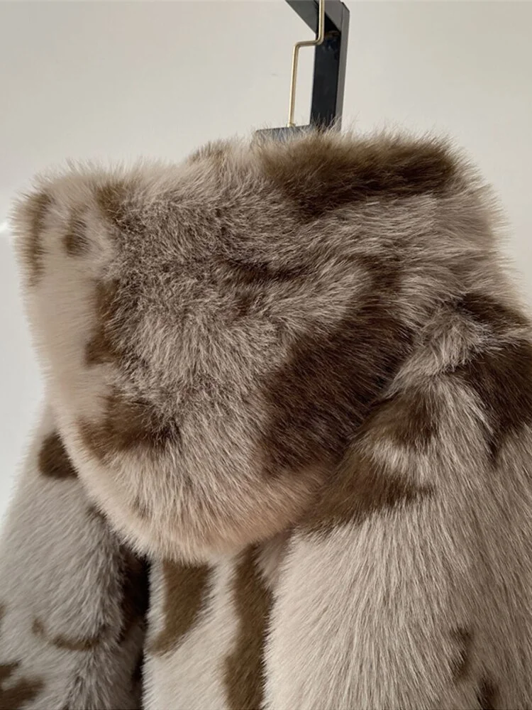 Hooded Long Sleeve Thick Faux Fur Puffy Coat