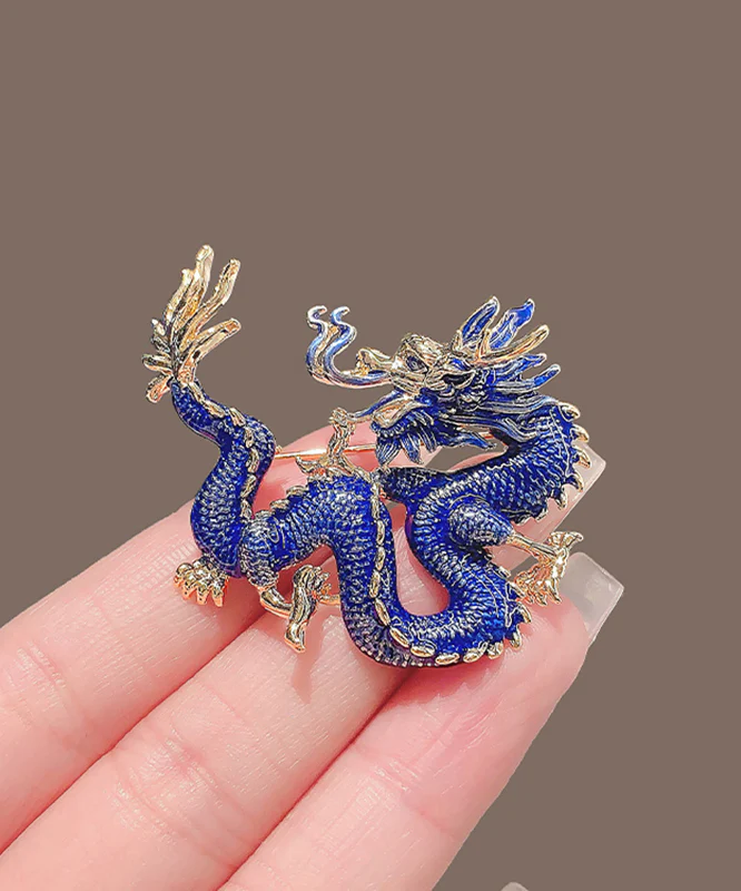 Women's Blue Alloy & Enamel Dragon Brooch