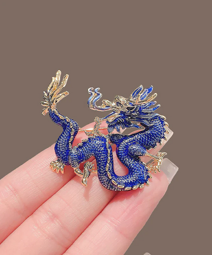 Women's Blue Alloy & Enamel Dragon Brooch